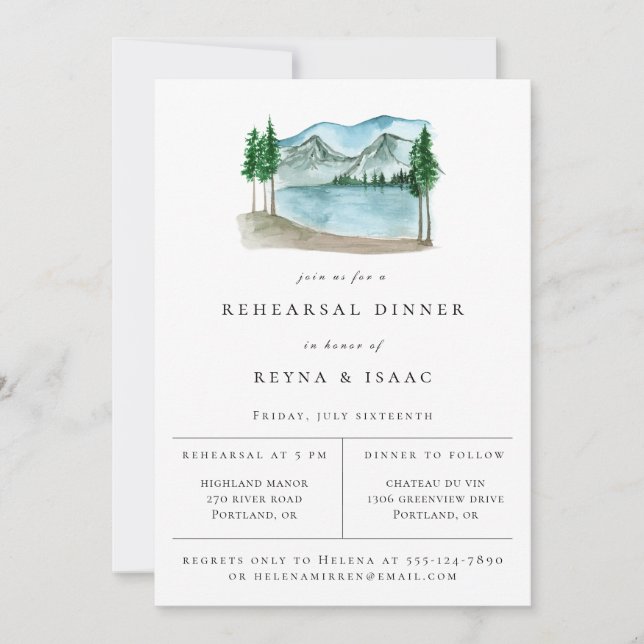 Faire-part Dîner de répétition Rustique Lakeview (Devant)