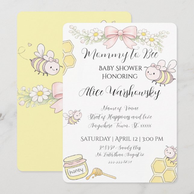 Faire-part d'invitation à la baby shower de maman  (Devant / Derrière)