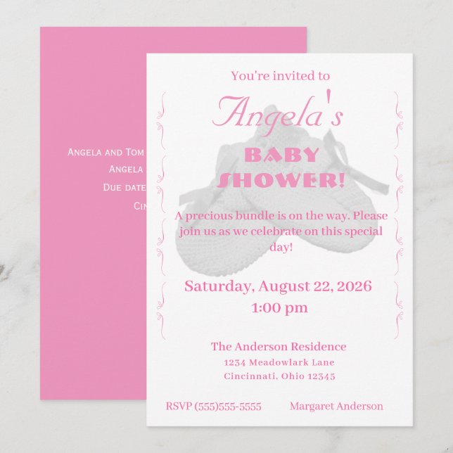 Faire-part d'invitation à une Baby Shower pour une (Devant / Derrière)