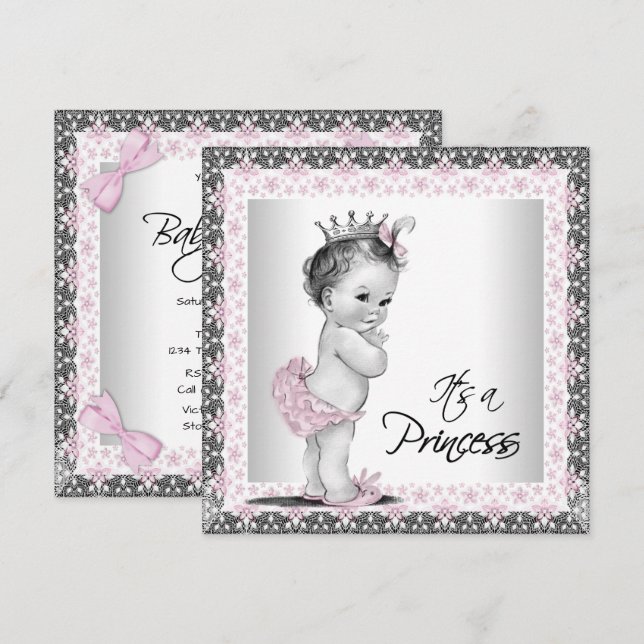 Faire-part d'invitation Baby Shower Princesse Vint (Devant / Derrière)