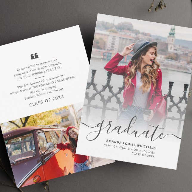 Faire-part Diplômé 2026 Multi Photo Script Grad (Graduation 2025 Multi Photo Script Grad Announcement)