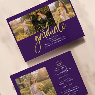 Faire-part Diplômé 2026 Script de photos de diplôme Violet