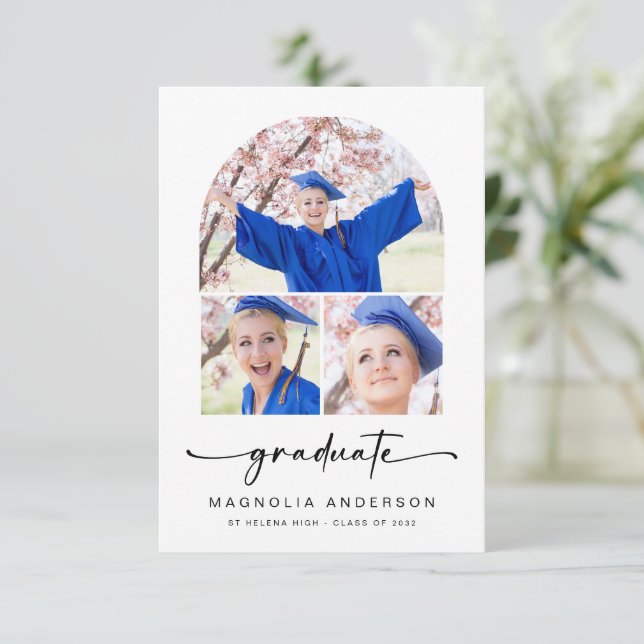 Faire-part Diplômé | Arc moderne 3 Photos Graduation (Debout devant)
