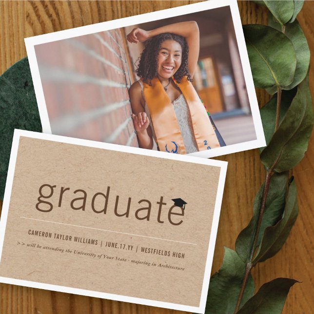 Faire-part Diplôme Brown de photo minimaliste Kraft (Créateur téléchargé)