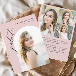 Faire-part Diplômé d'Arc Rose Moderne Simple Photo de Remise 