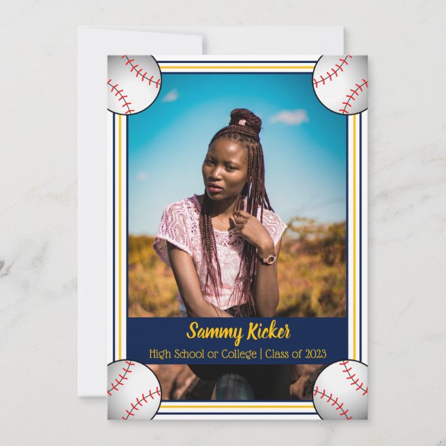 Faire-part Diplôme de base-ball de marine et d'or (Devant)