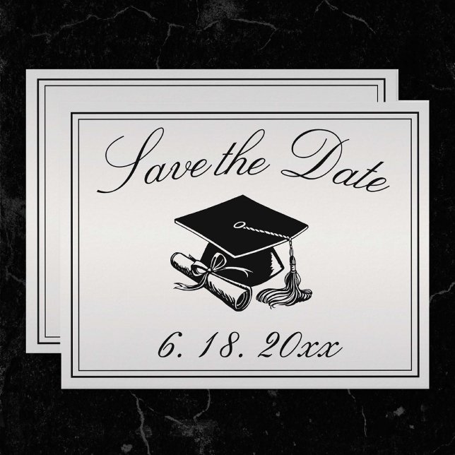 Faire-part Diplôme de Casquette noir Argent Enregistrer la da (Silver Save the date Graduation Announcement)