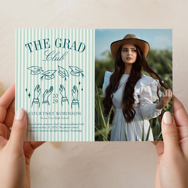 Faire-part Diplôme de fin d'études avec rayures vertes et bla (Créateur téléchargé)