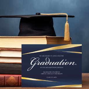 Faire-part Diplôme de fin d'études officiel bleu marine or él