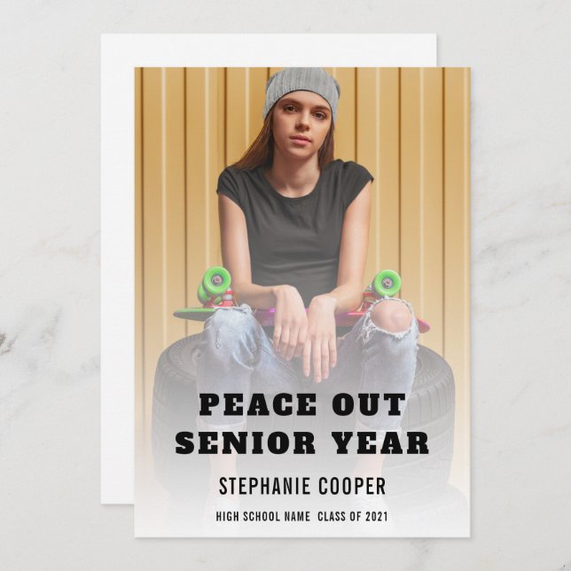 Faire-part Diplômé de la paix hors de la fin de l'année d'étu (Devant / Derrière)