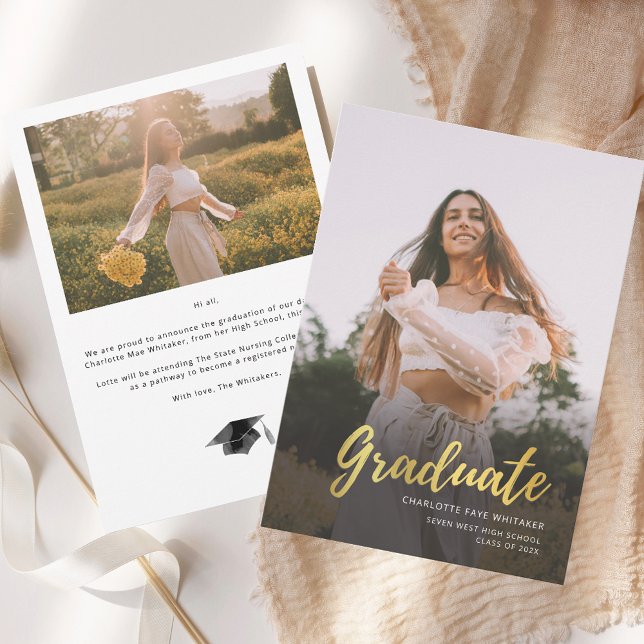 Faire-part Diplôme de la photographie de script moderne (Modern Script Graduate Photo Graduation Announcement)