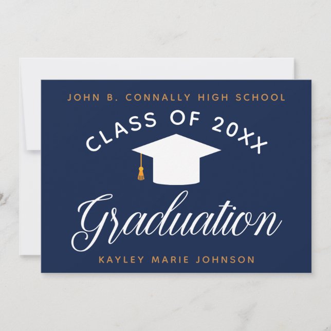 Faire-part Diplômé de la promotion 2023 en bleu marine modern (Devant)