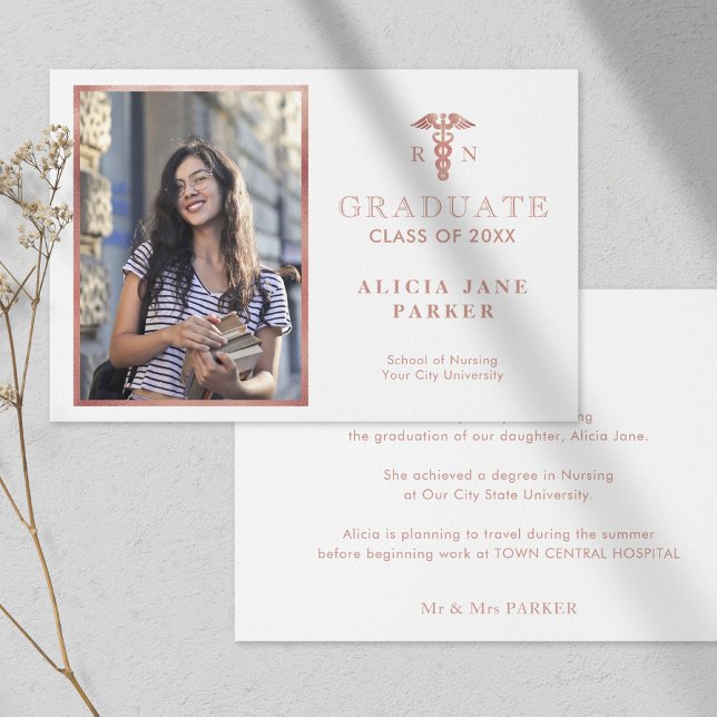 Faire-part Diplôme de l'école de soins infirmiers photo rose  (Créateur téléchargé)