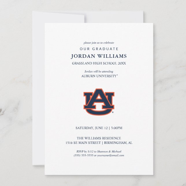 Faire-part Diplômé de l'Université d'Auburn | Tigers d'Auburn (Devant)