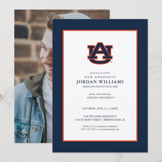 Faire-part Diplômé de l'Université d'Auburn | Tigers d'Auburn (Devant / Derrière)