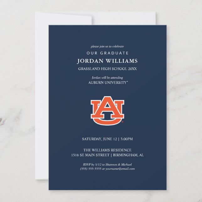 Faire-part Diplômé de l'Université d'Auburn – Tigers d'Auburn (Devant)