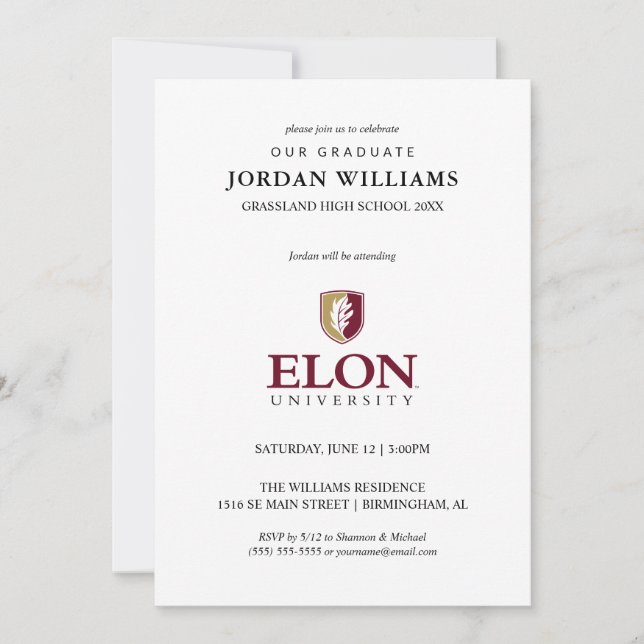 Faire-part Diplôme de l'Université Elon (Devant)