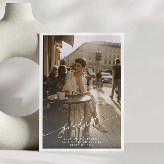 Faire-part Diplôme de photo de superposition blanche de scrip (Créateur téléchargé)