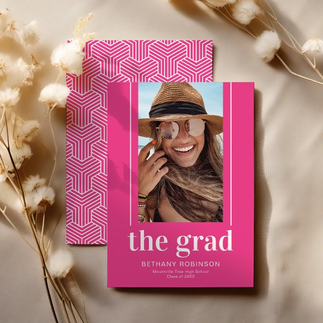 Faire-part Diplôme de photo géométrique moderne rose chaud (Créateur téléchargé)