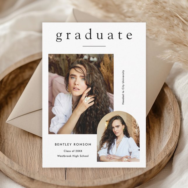 Faire-part Diplôme de photo simple moderne 2  (Modern Simple Type 2 Photo Graduation Announcement.)