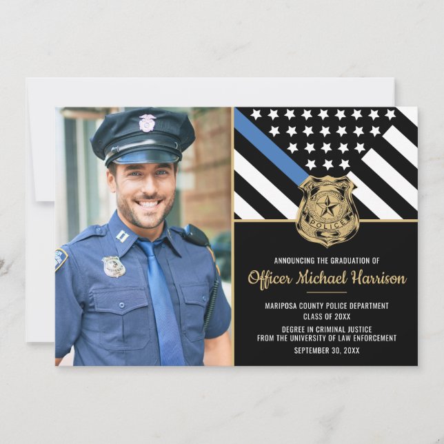 Faire-part Diplôme de police Ligne bleue Indicateur Police (Devant)