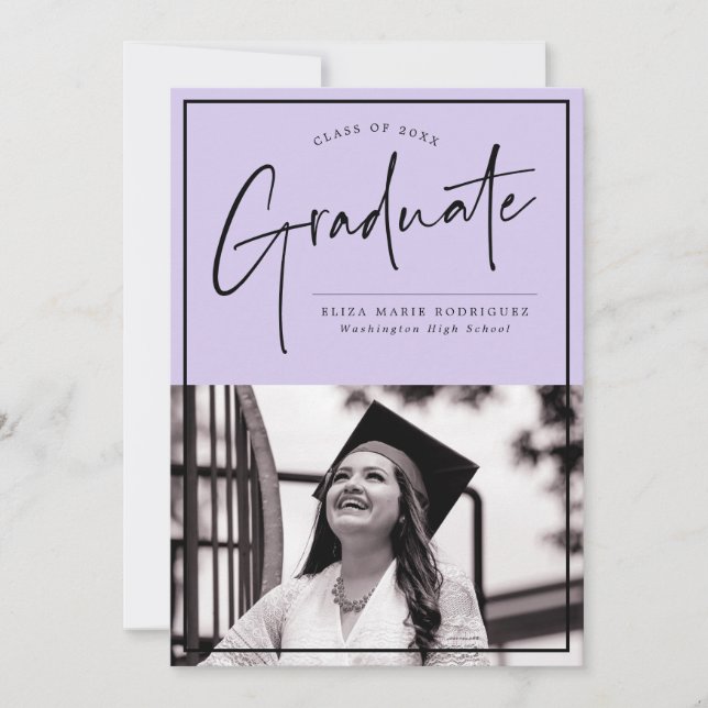 Faire-part Diplômé de script sur Purple Arrière - plan Gradua (Devant)