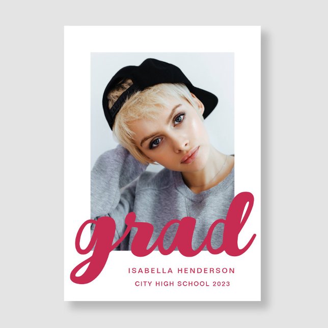 Faire-part Diplôme de style photo rose moderne (Modern Pink Photo Script Graduation Announcement)