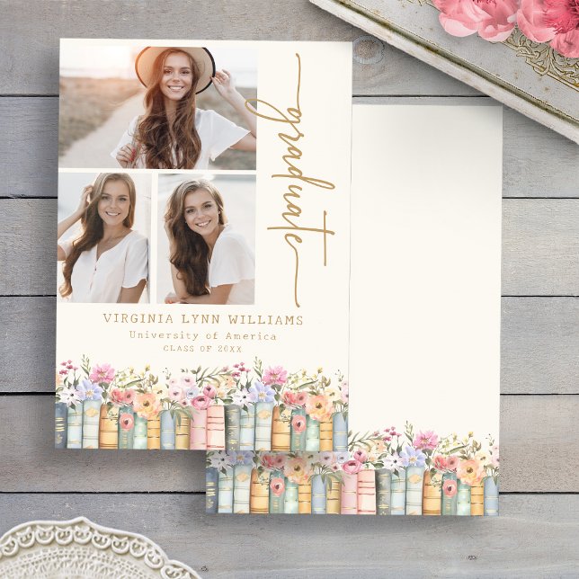 Faire-part Diplôme des livres de bibliothèque (Watercolor Library Books Photo Graduation Announcement by Painted Paperie
)