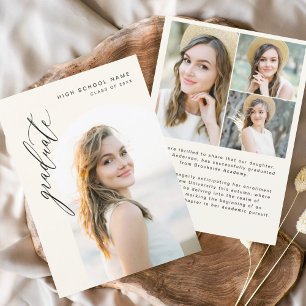 Faire-part Diplômé en arc neutre Diplôme en photo simple