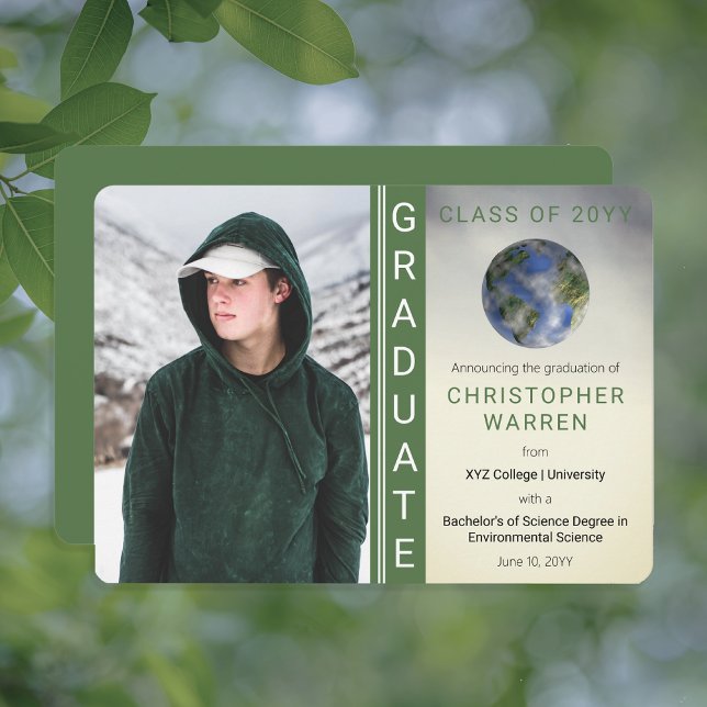 Faire-part Diplôme en sciences De l'environnement de la Terre (Earth Environmental Science Graduate Graduation Announcement -- Print and/or Download)