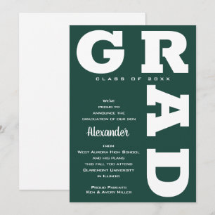 Faire-part Diplôme GRAD Blanc Gras sur Vert Foncé Diplômé 
