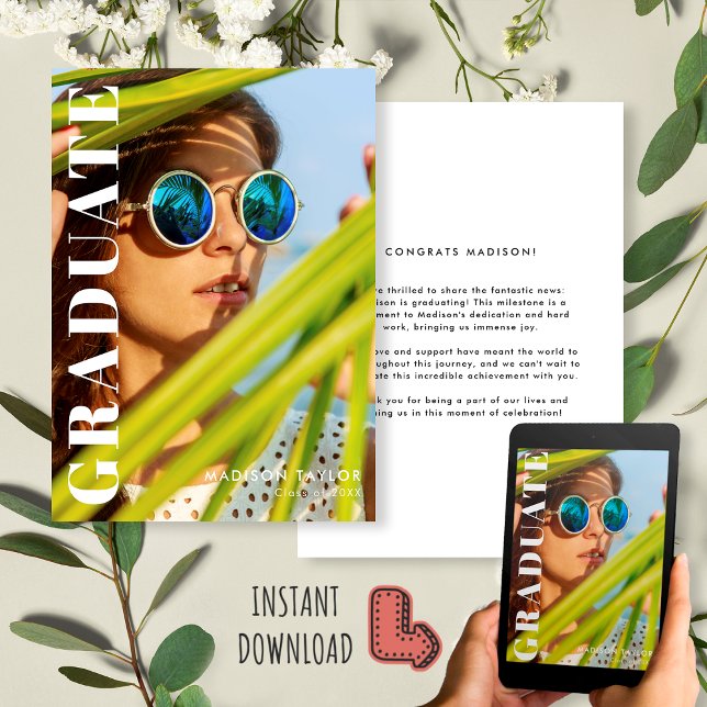 Faire-part Diplômé moderne de retour et blanc photo (Créateur téléchargé)