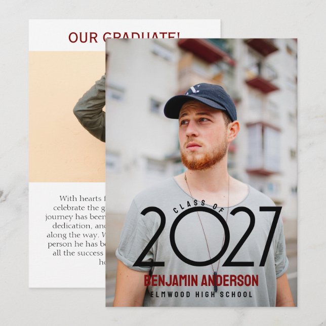 Faire-part diplômé moderne promo 2027 (Devant / Derrière)