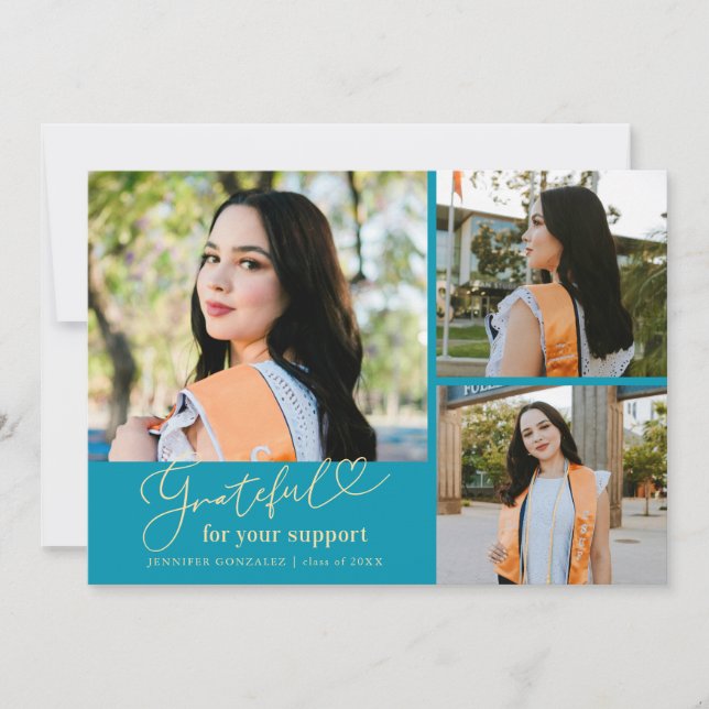 Faire-part Diplôme Multi Photo Bleu Aqua Grateful (Devant)