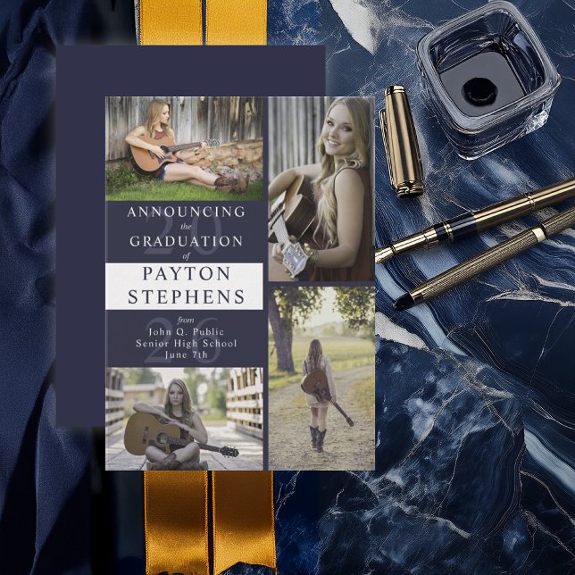 Faire-part Diplômé photo bleu foncé moderne élégant (Classy Modern Dark Blue Photo Graduation Announcement - Print | Digital Download)