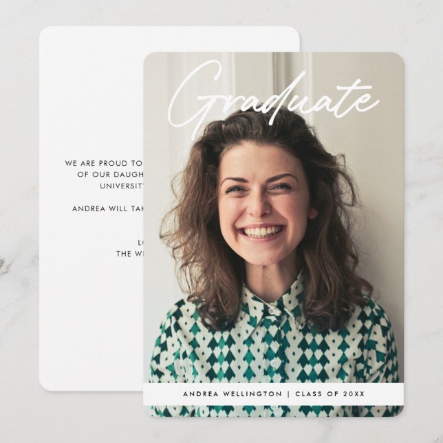 Faire-part Diplôme photo de script manuscrit moderne (Devant / Derrière)