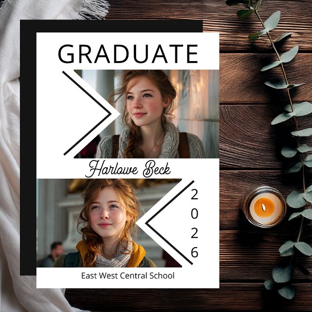 Faire-part Diplôme photo double chevron moderne 2026 (Unique Modern Double Chevron Photo Graduation 2026 Announcement Card - Print | Digital)