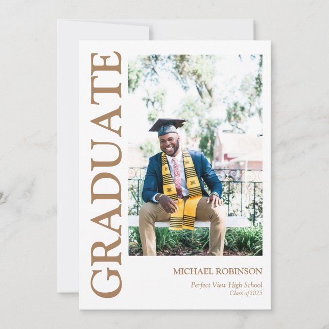 Faire-part Diplôme photo personnalisé Simple Gold Script (Devant)