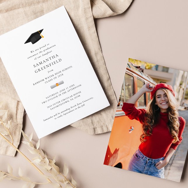 Faire-part Diplôme photo simple 2025 (Graduation Cap Photo Modern Minimalist Announcement)