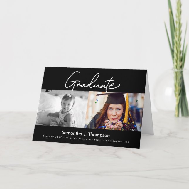 Faire-part Diplômé puis et maintenant lycée photo de fin d'ét (Devant)