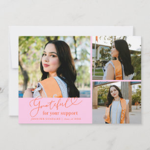 Faire-part Diplôme Rose Orange Multi Photo Remerciements