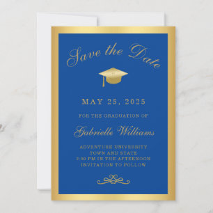 Faire-part Diplôme Royal Blue Cadre Or Save the Date
