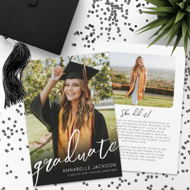 Faire-part Diplômé Simple Photo Remise des diplômes (Script Graduate Simple Photo Graduation Announcement )