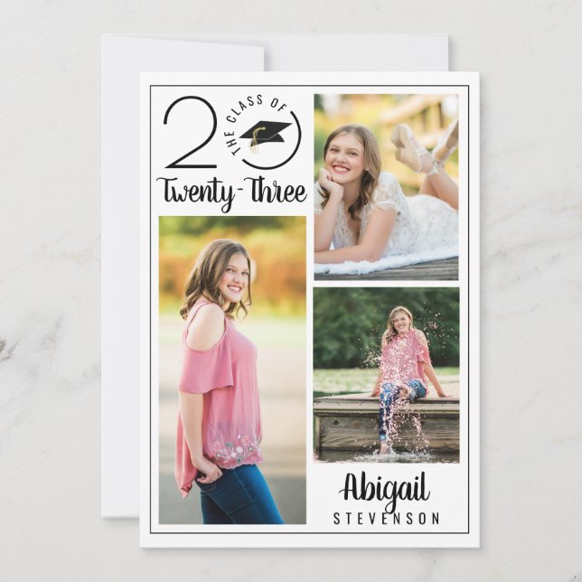 Faire-part Diplôme Typographie moderne Classe Année 4 Photos (Devant)