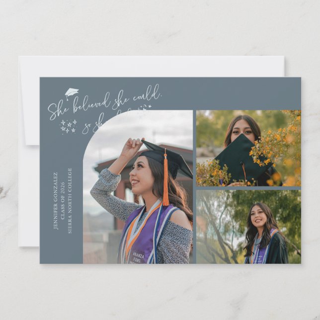 Faire-part Diplômée Bleu Ardoise Elle a Cru Multi Photo (Devant)