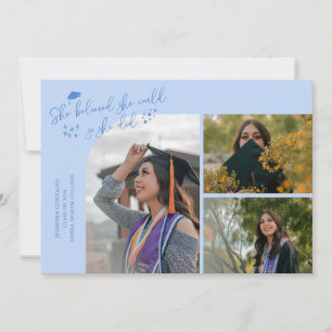 Faire-part Diplômée Bleu Glacé Elle a Cru Multi Photo