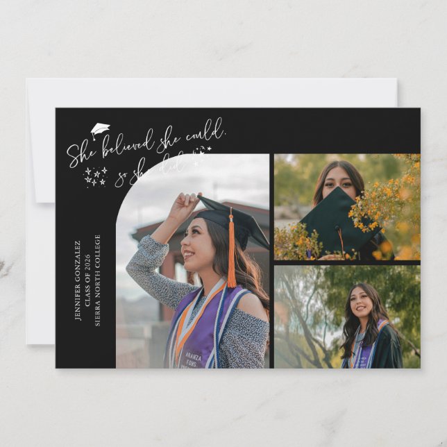 Faire-part Diplômée noire Elle croyait Multi Photo (Devant)