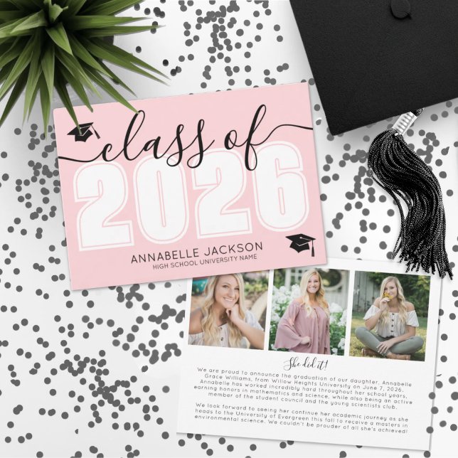 Faire-part Diplômées roses (Class Of 2025 Pink Graduation Announcement)