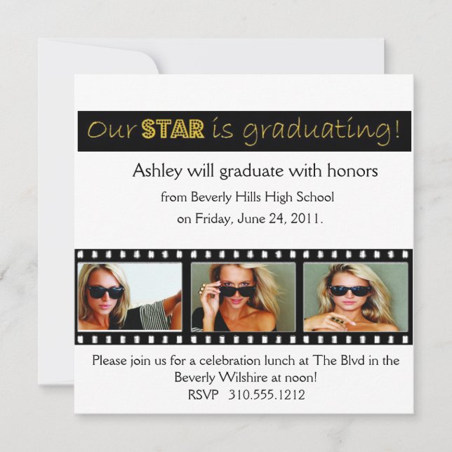 Faire-part d'obtention du diplôme Hollywood Star G (Devant)