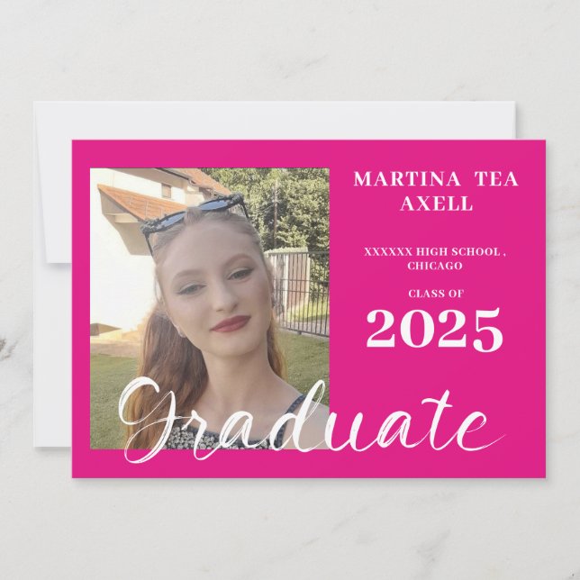 Faire-part d'obtention d'un diplôme en rose chaud (Devant)